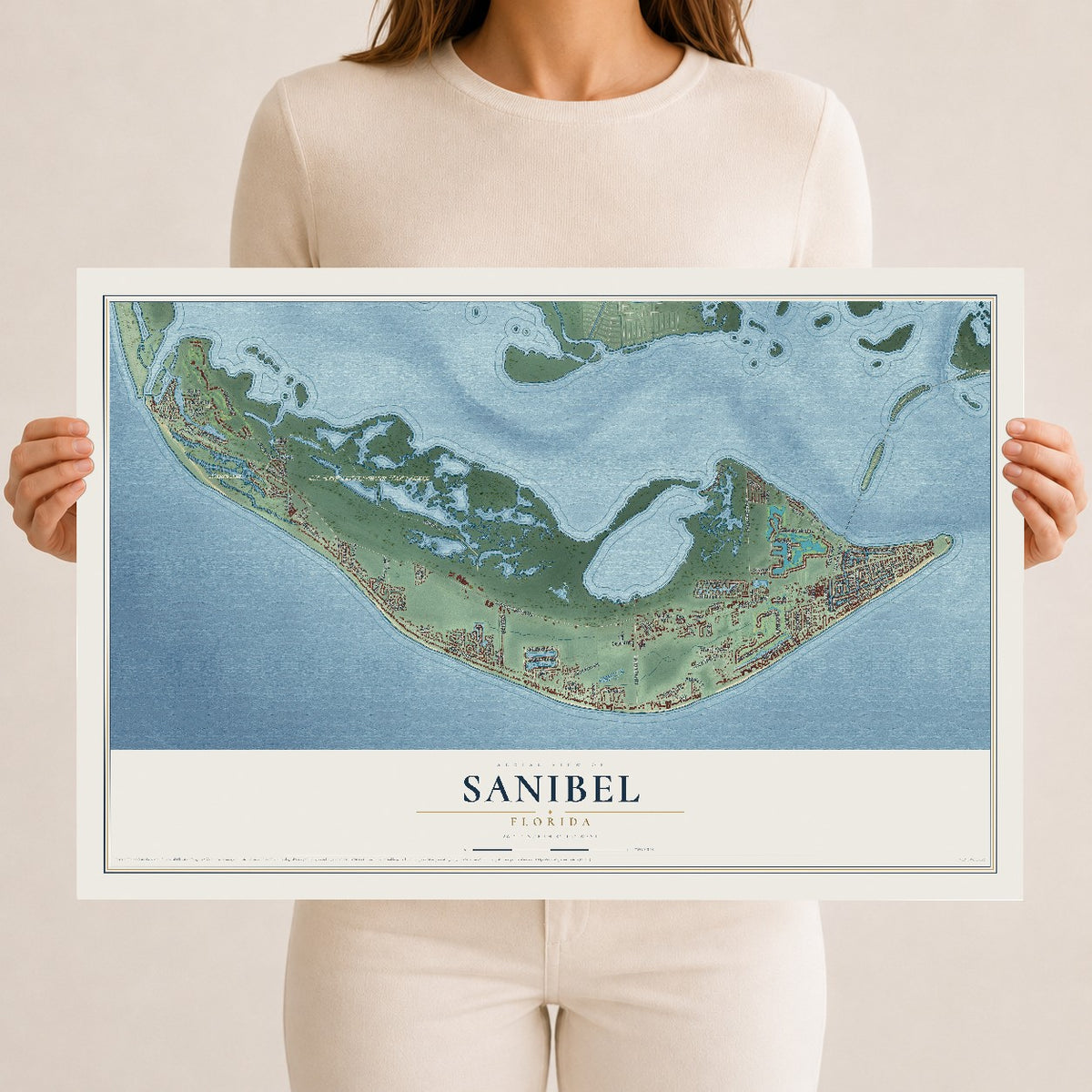 Sanibel, Florida map print, 12" x 18" Archival Matte Print mockup