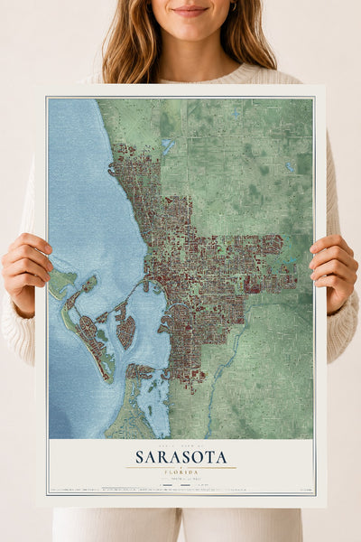 Sarasota, Florida map print, 18" x 24" Archival Matte Print mockup