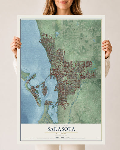 Sarasota, Florida map print, 24" x 36" Archival Matte Print mockup