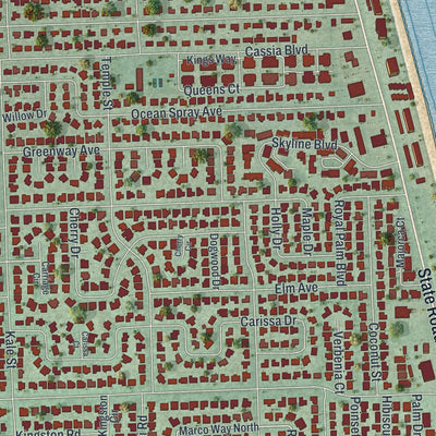 Close-up 1 of the Satellite Beach, Florida map artwork