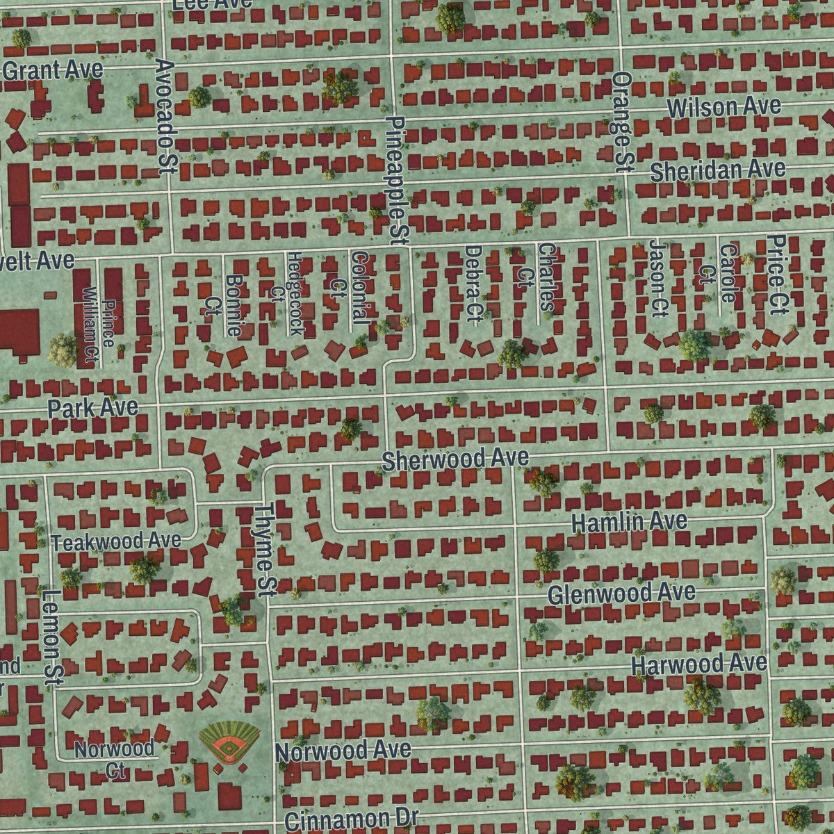 Close-up 2 of the Satellite Beach, Florida map artwork