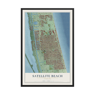 Satellite Beach, Florida map print, 12" x 18" W/ Black Ayous Wood Frame mockup