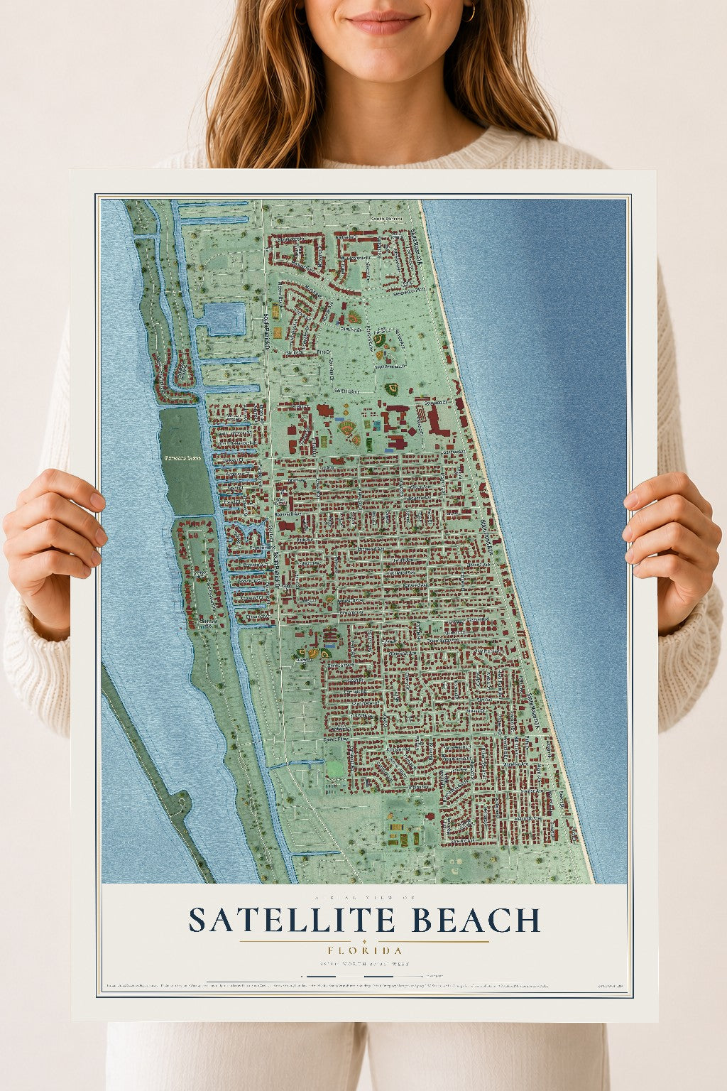 Satellite Beach, Florida map print, 18" x 24" Archival Matte Print mockup