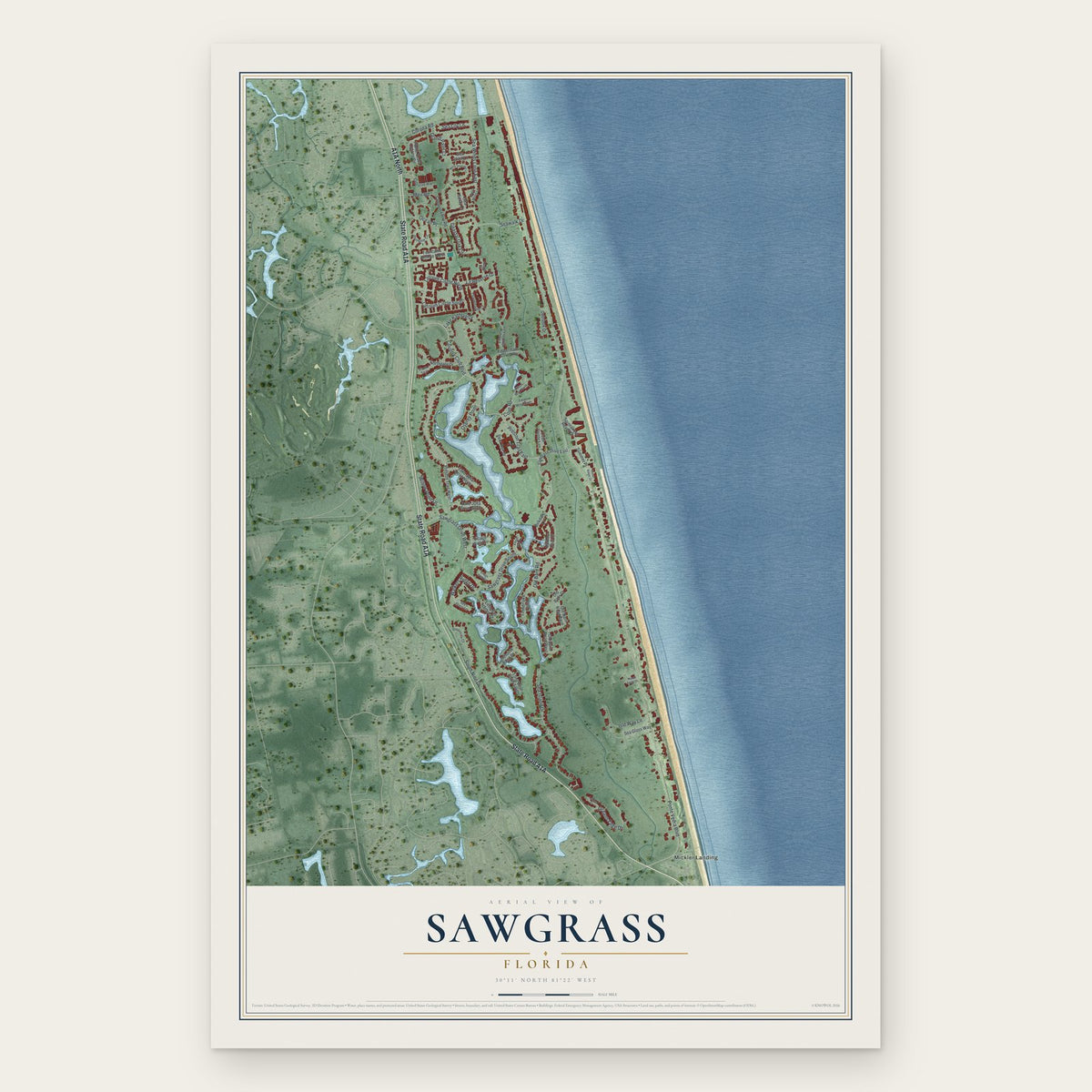 Sawgrass, Florida map print, the full design