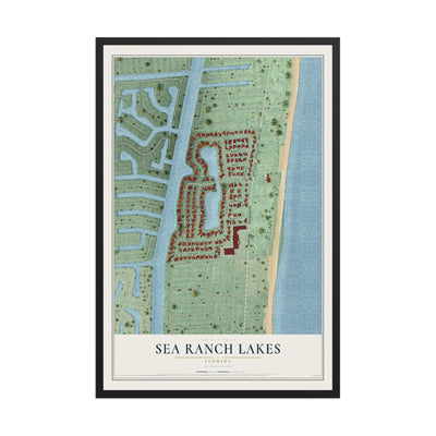 Sea Ranch Lakes, Florida map print, 12" x 18" W/ Black Ayous Wood Frame mockup