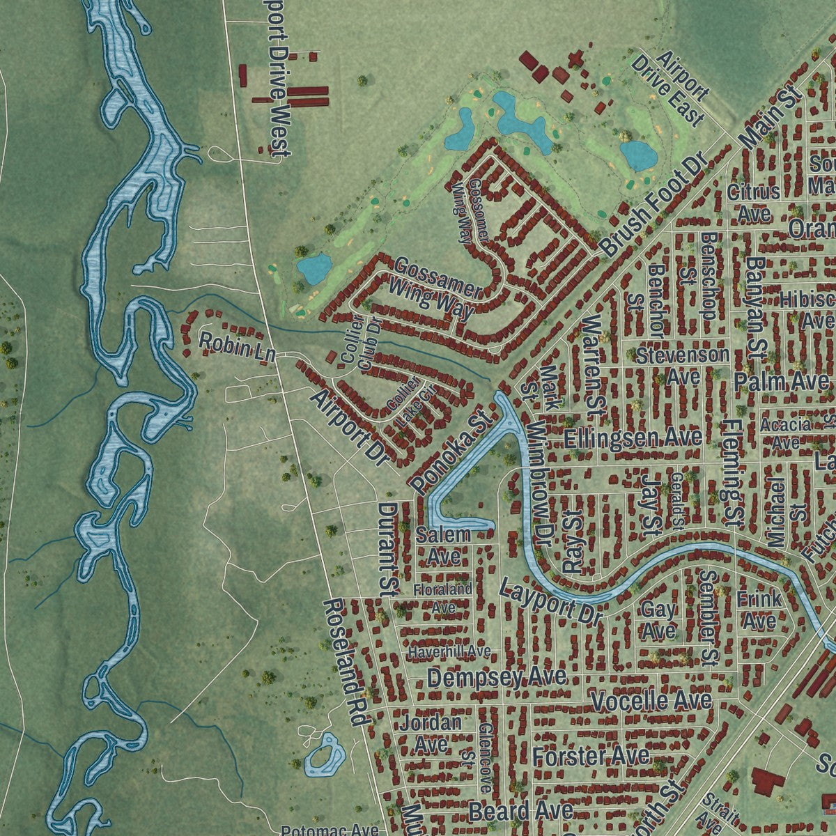 Close-up 2 of the Sebastian, Florida map artwork