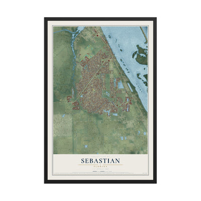 Sebastian, Florida map print, 12" x 18" W/ Black Ayous Wood Frame mockup