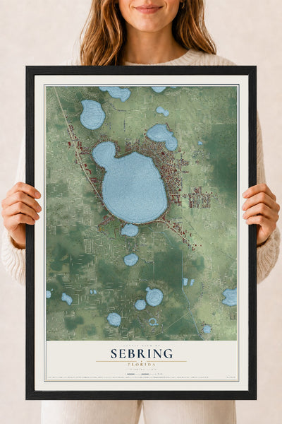 Sebring, Florida map print, 18" x 24" W/ Black Ayous Wood Frame mockup
