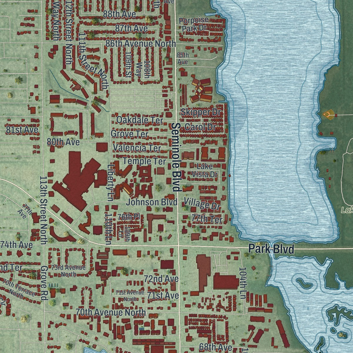 Close-up 1 of the Seminole, Florida map artwork