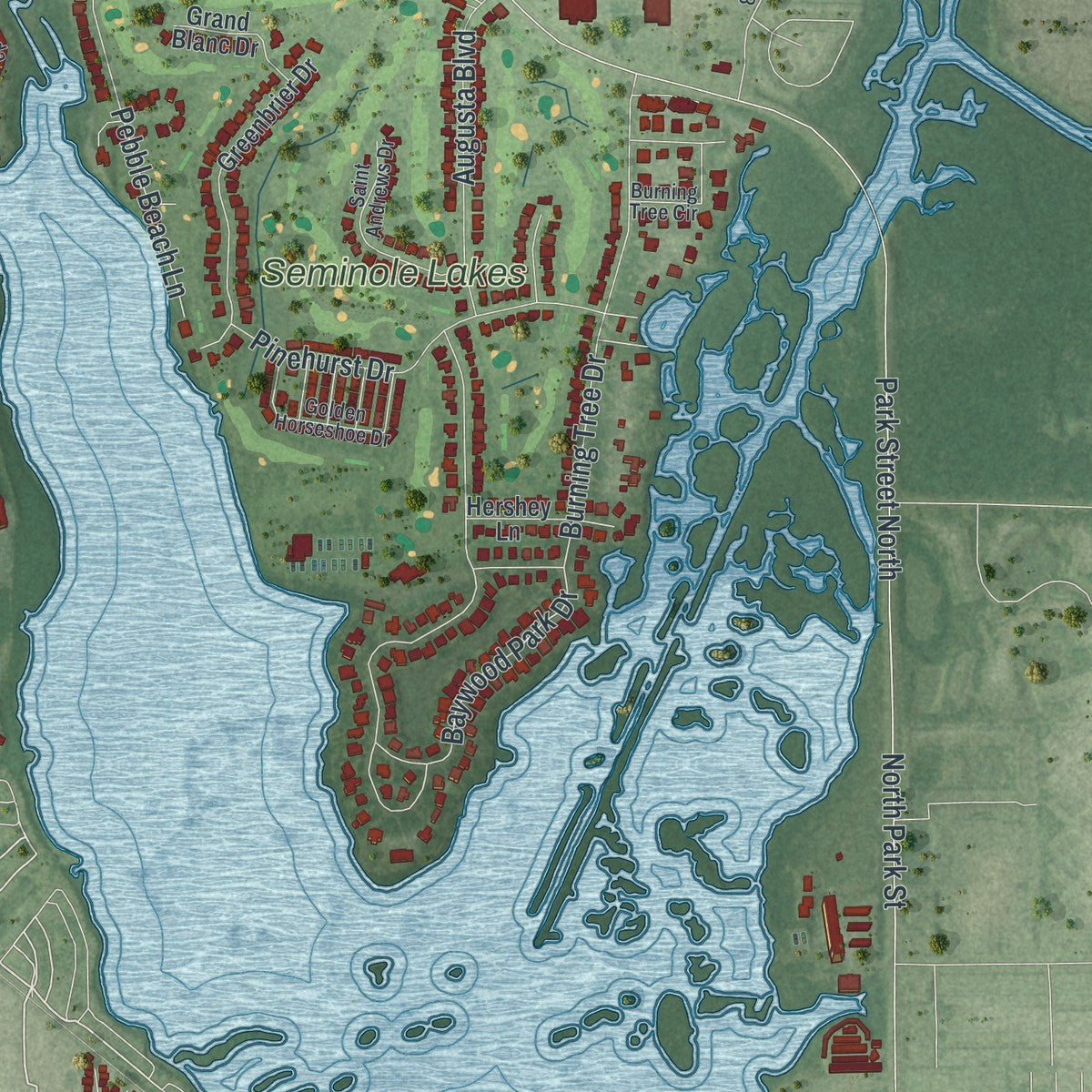 Close-up 2 of the Seminole, Florida map artwork