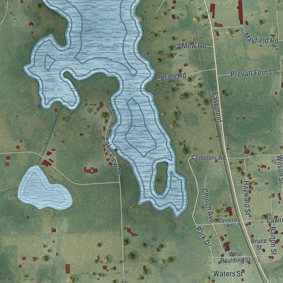 Close-up of the map of Seville, Florida print showing street and building detail