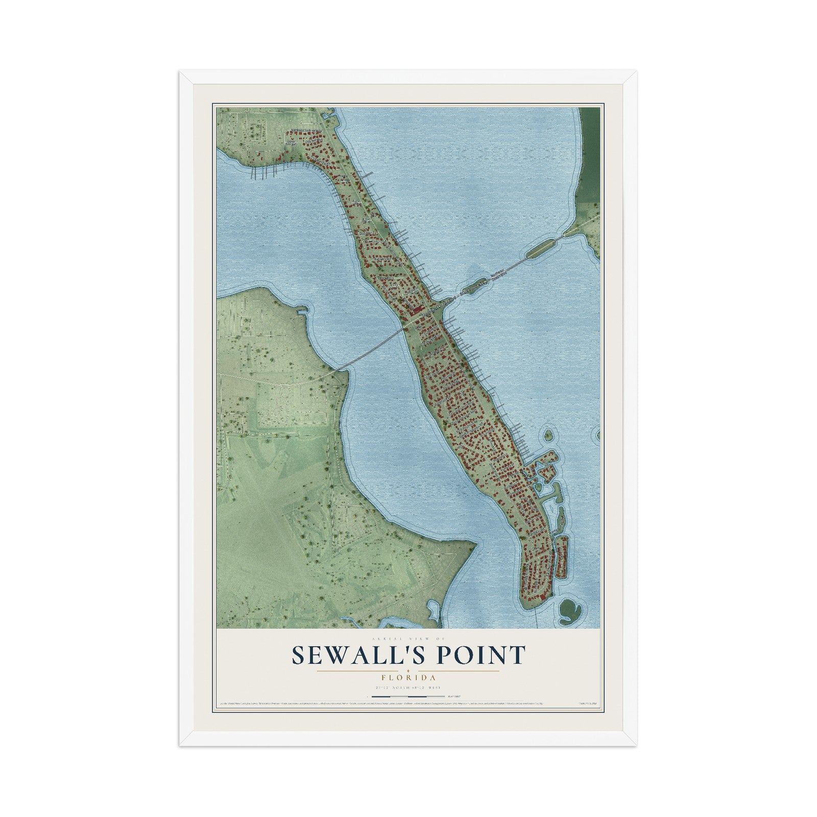 Sewall's Point, Florida map print, 12" x 18" W/ White Ayous Wood Frame mockup