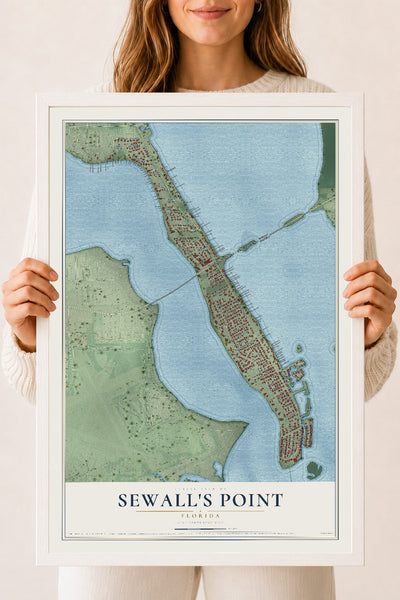 Sewall's Point, Florida map print, 18" x 24" W/ White Ayous Wood Frame mockup