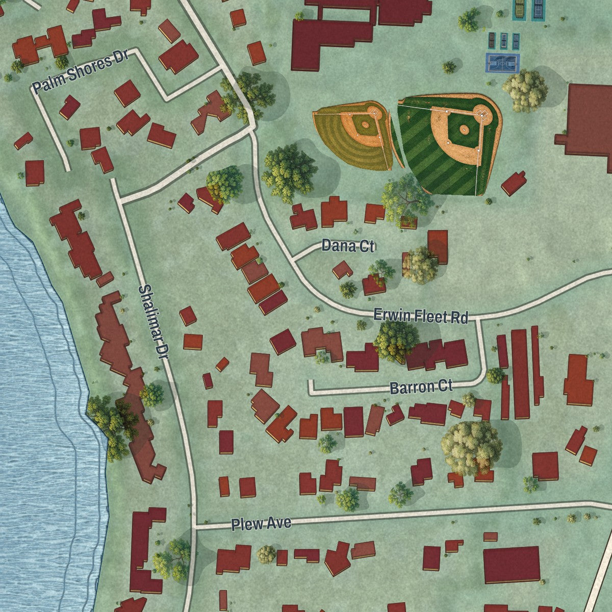 Close-up 1 of the Shalimar, Florida map artwork