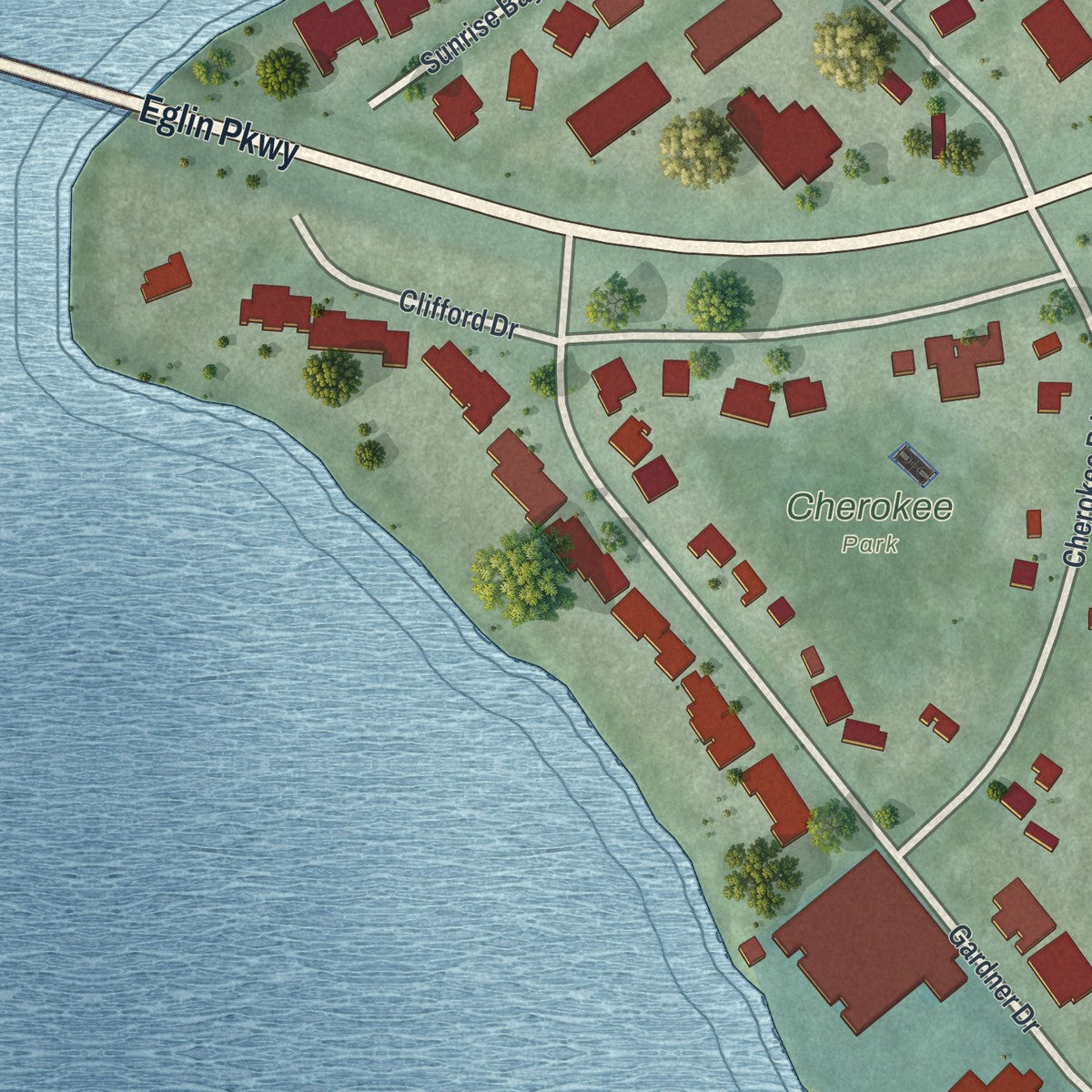 Close-up 2 of the Shalimar, Florida map artwork