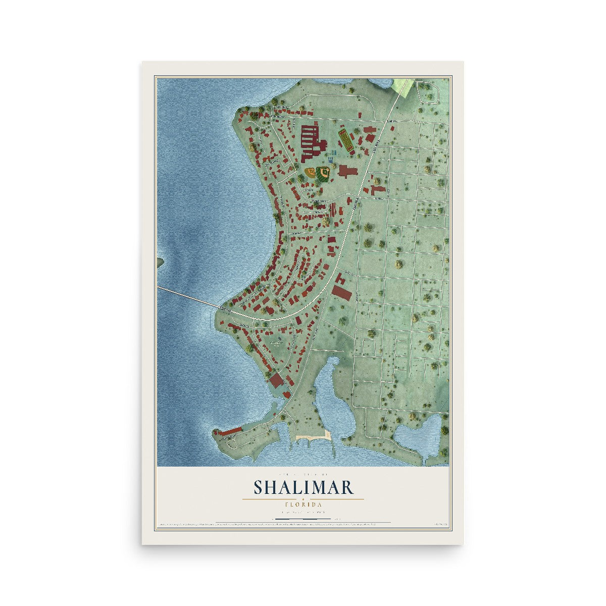 Shalimar, Florida map print, 12" x 18" Archival Matte Print mockup