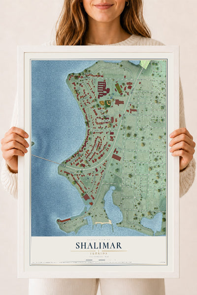 Shalimar, Florida map print, 18" x 24" W/ White Ayous Wood Frame mockup