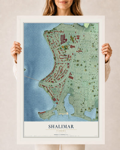 Shalimar, Florida map print, 24" x 36" W/ White Ayous Wood Frame mockup
