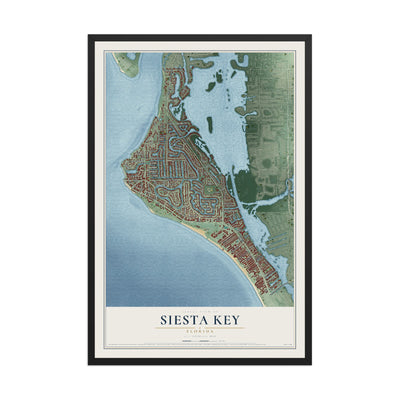 Siesta Key, Florida map print, 12" x 18" W/ Black Ayous Wood Frame mockup