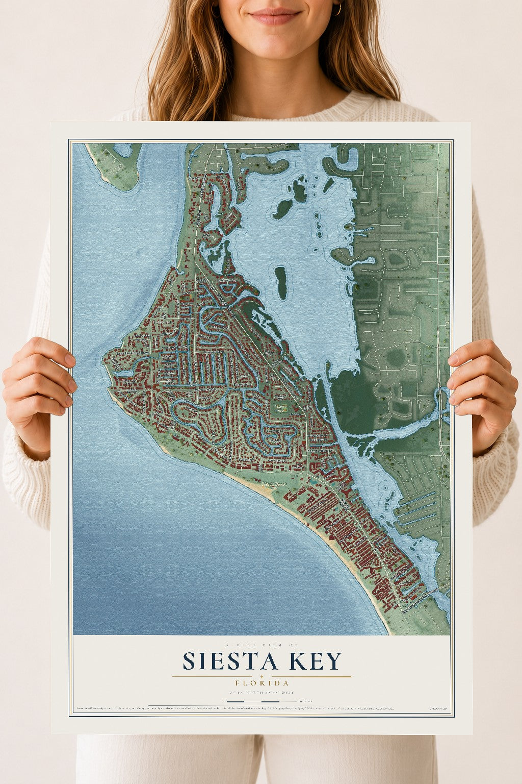 Siesta Key, Florida map print, 18" x 24" Archival Matte Print mockup
