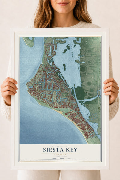 Siesta Key, Florida map print, 18" x 24" W/ White Ayous Wood Frame mockup