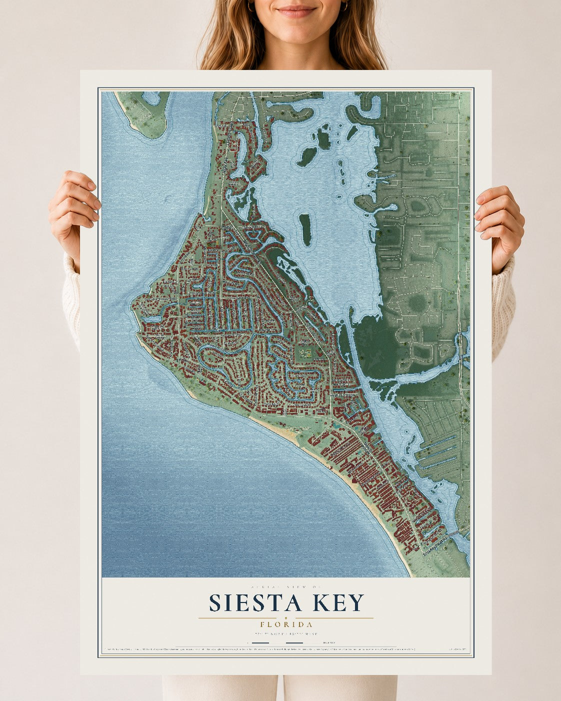 Siesta Key, Florida map print, 24" x 36" Archival Matte Print mockup