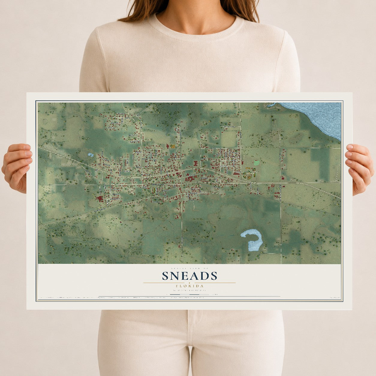 Sneads, Florida map print, 12" x 18" Archival Matte Print mockup