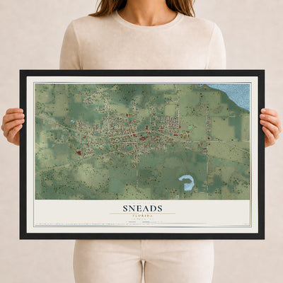 Sneads, Florida map print, 12" x 18" W/ Black Ayous Wood Frame mockup