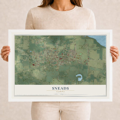 Sneads, Florida map print, 12" x 18" W/ White Ayous Wood Frame mockup