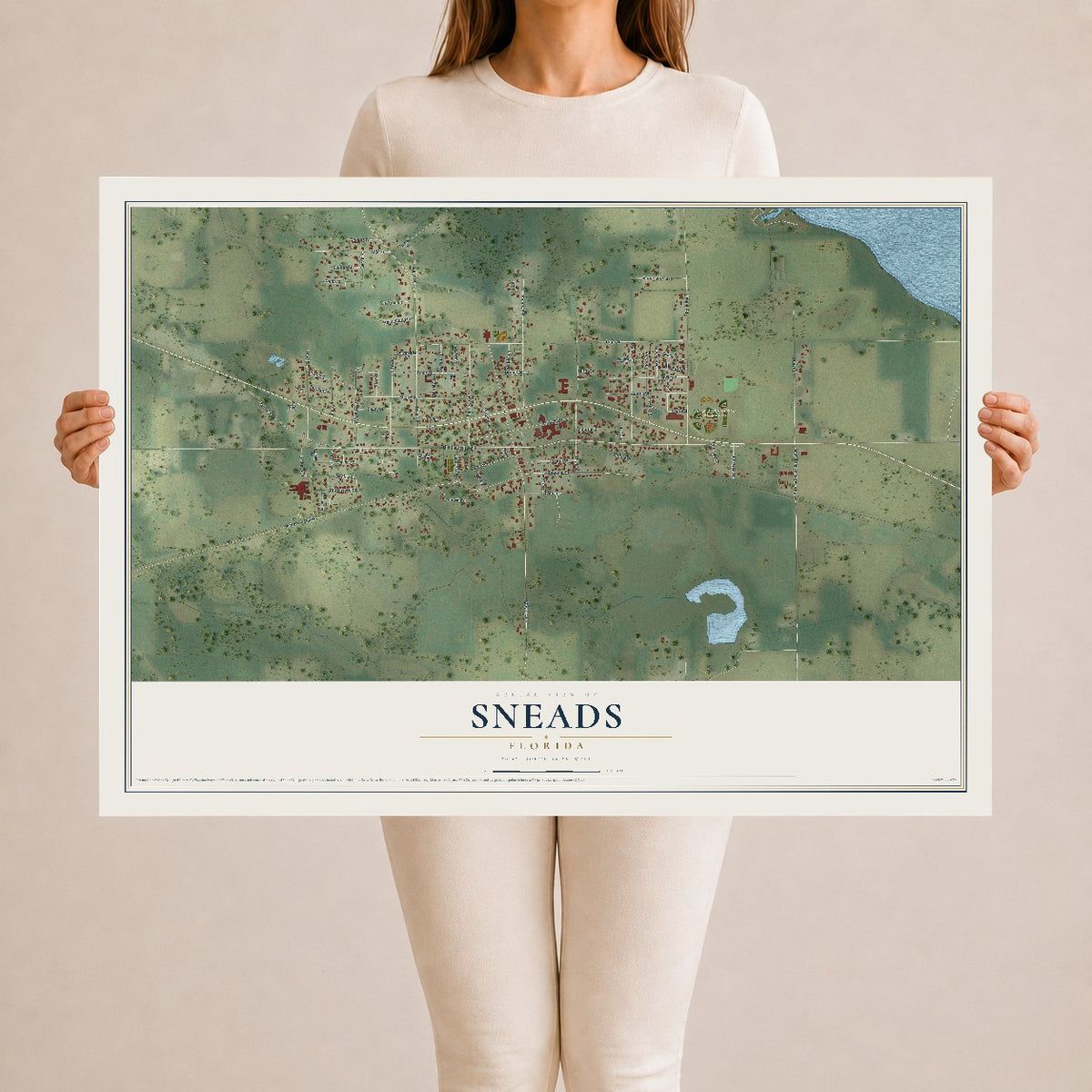 Sneads, Florida map print, 24" x 36" Archival Matte Print mockup