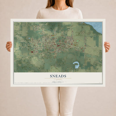 Sneads, Florida map print, 24" x 36" Archival Matte Print mockup