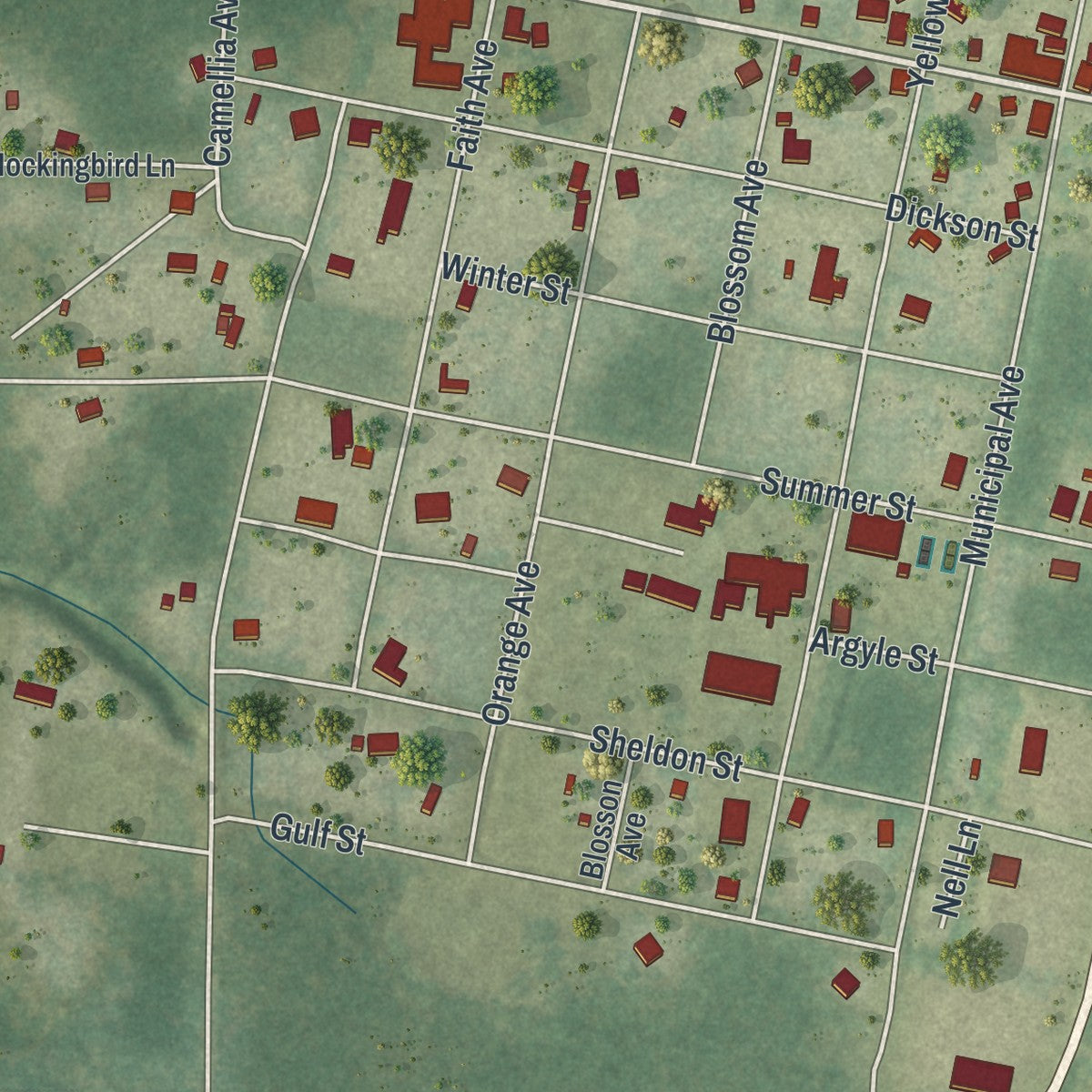 Close-up 1 of the Sopchoppy, Florida map artwork