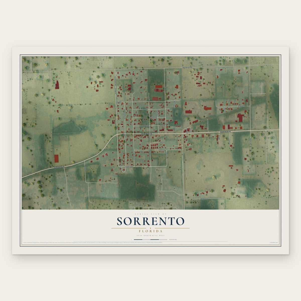 Sorrento, Florida map print, the full design