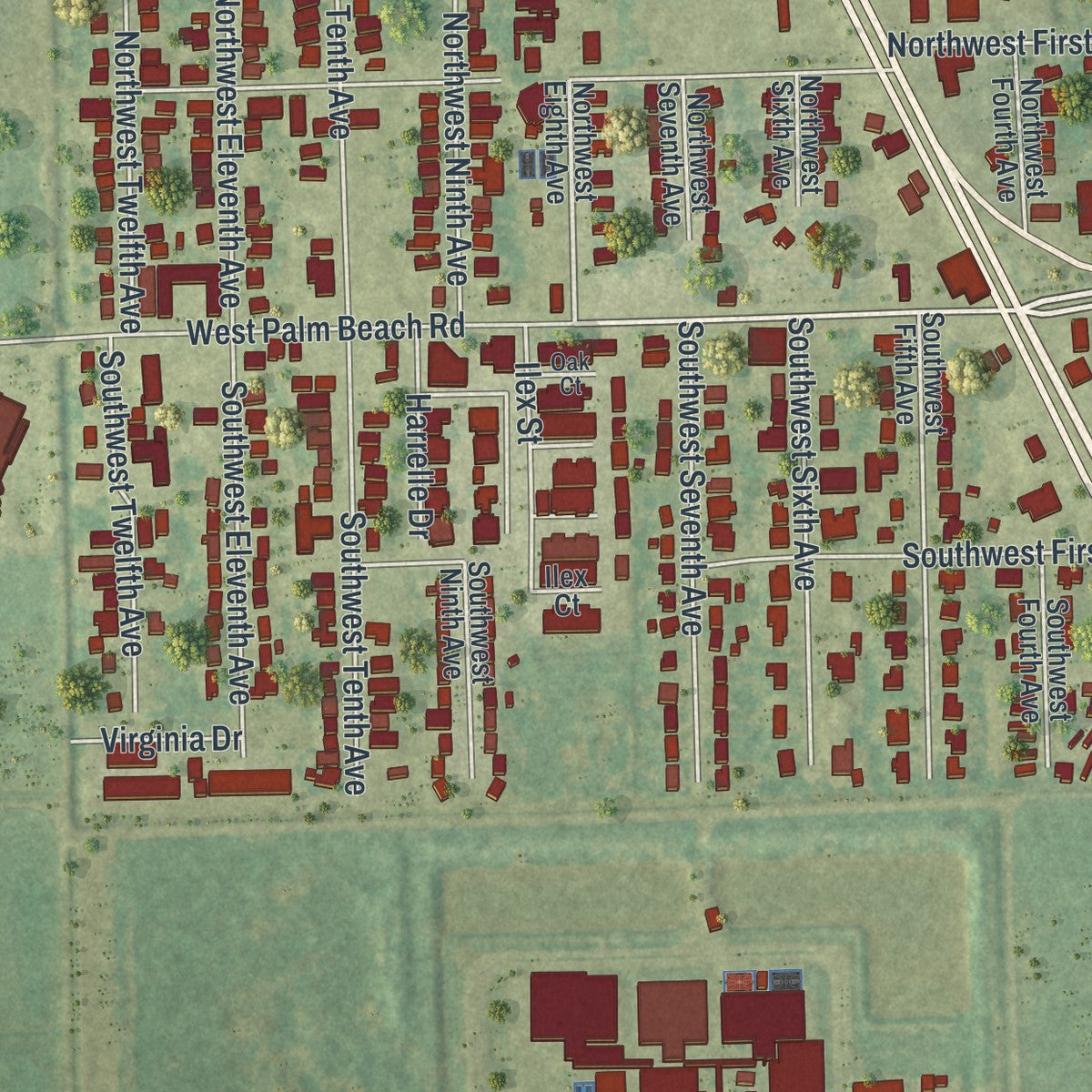 Close-up 1 of the South Bay, Florida map artwork