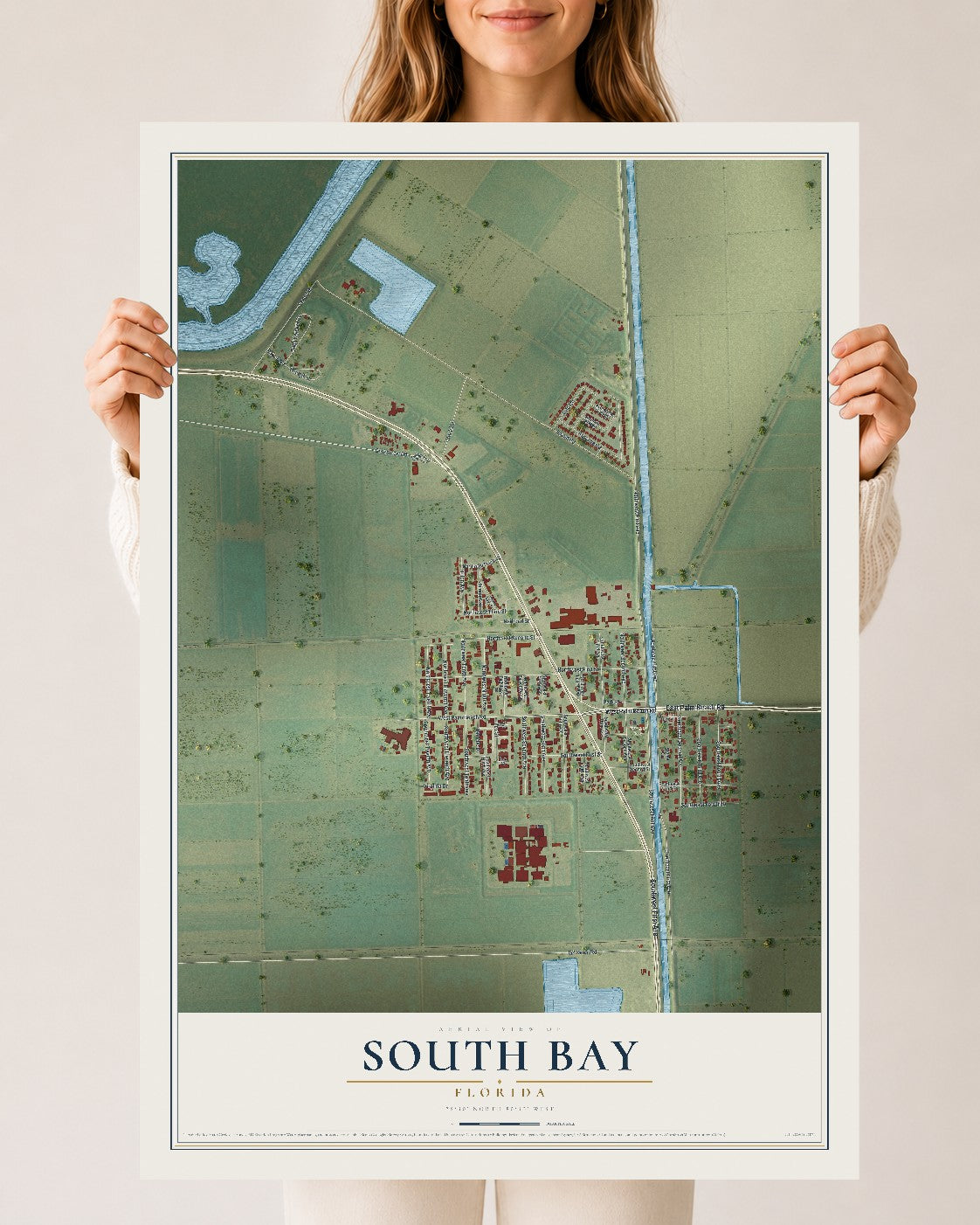 South Bay, Florida map print, 24" x 36" Archival Matte Print mockup