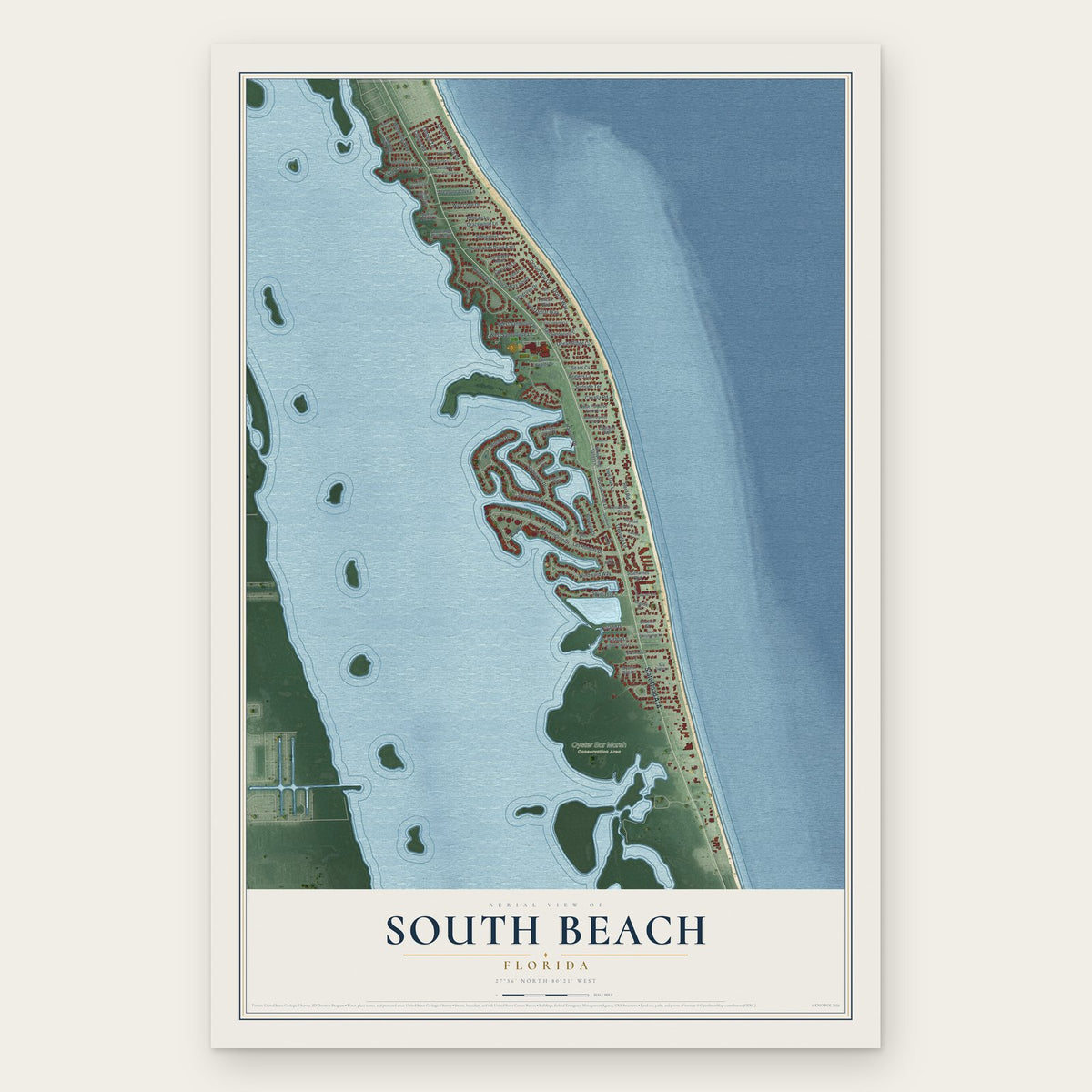 South Beach, Florida map print, the full design