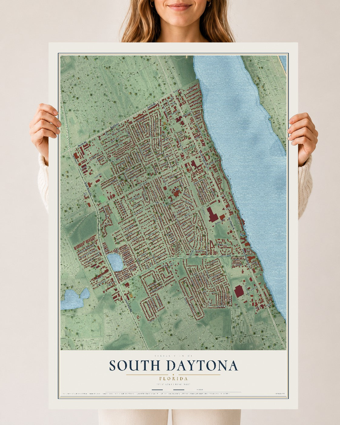 South Daytona, Florida map print, 24" x 36" Archival Matte Print mockup