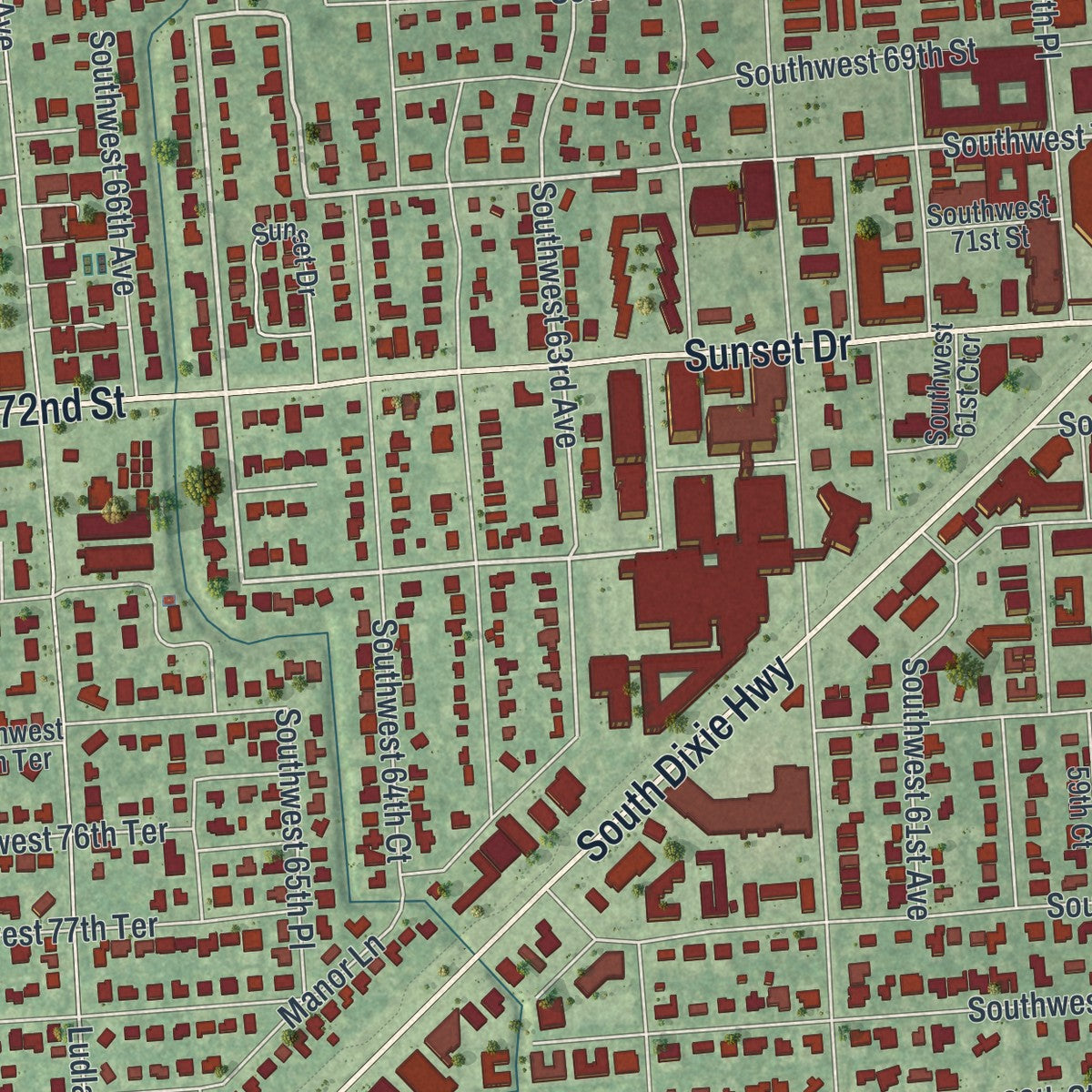 Close-up 1 of the South Miami, Florida map artwork