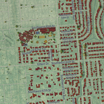 Close-up 2 of the South Miami, Florida map artwork