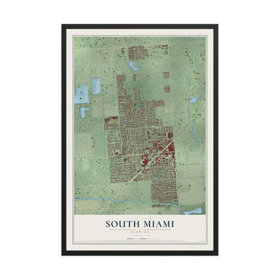 South Miami, Florida map print, 12" x 18" W/ Black Ayous Wood Frame mockup