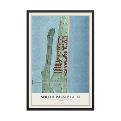 South Palm Beach, Florida map print, 12" x 18" W/ Black Ayous Wood Frame mockup