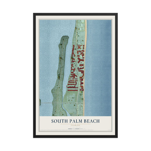 Map of South Palm Beach, Florida, 12 x 18 inch print in a black wood frame
