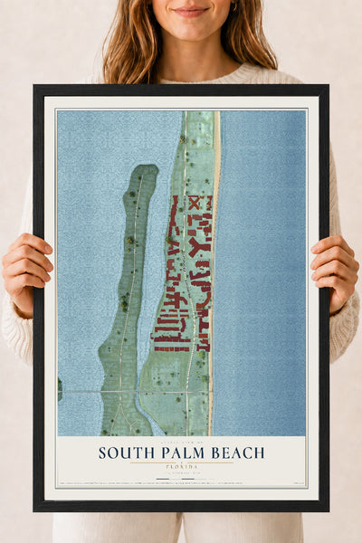 South Palm Beach, Florida map print, 18" x 24" W/ Black Ayous Wood Frame mockup