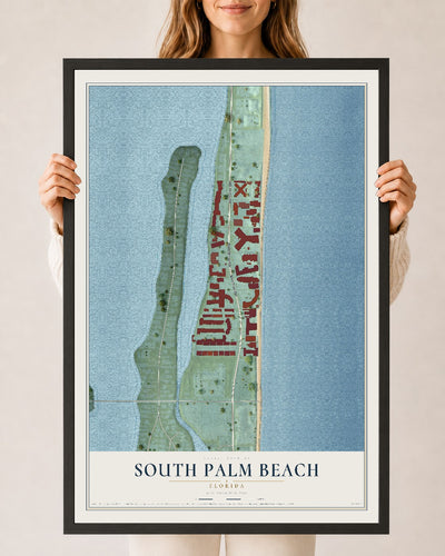 South Palm Beach, Florida map print, 24" x 36" W/ Black Ayous Wood Frame mockup