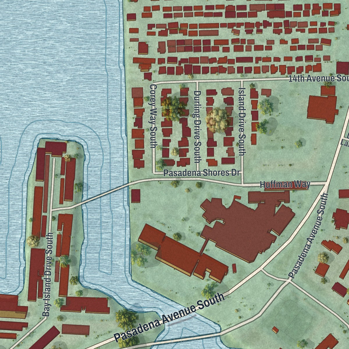 Close-up 1 of the South Pasadena, Florida map artwork