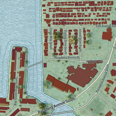 Close-up 1 of the South Pasadena, Florida map artwork