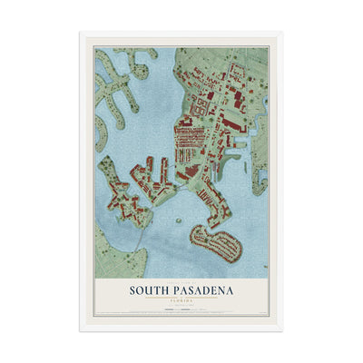 South Pasadena, Florida map print, 12" x 18" W/ White Ayous Wood Frame mockup