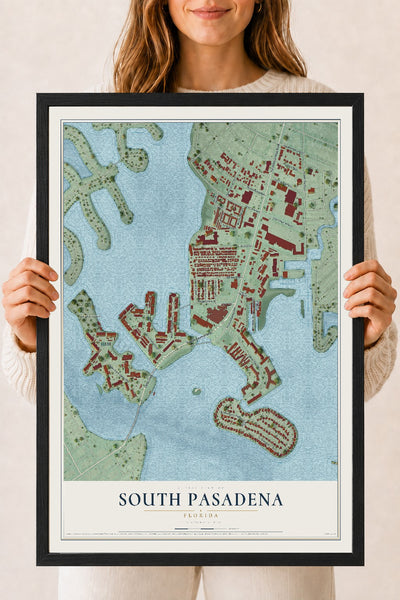 South Pasadena, Florida map print, 18" x 24" W/ Black Ayous Wood Frame mockup