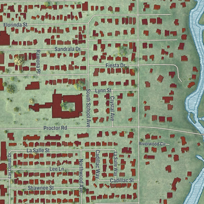 Close-up of the map of South Sarasota, Florida print showing street and building detail