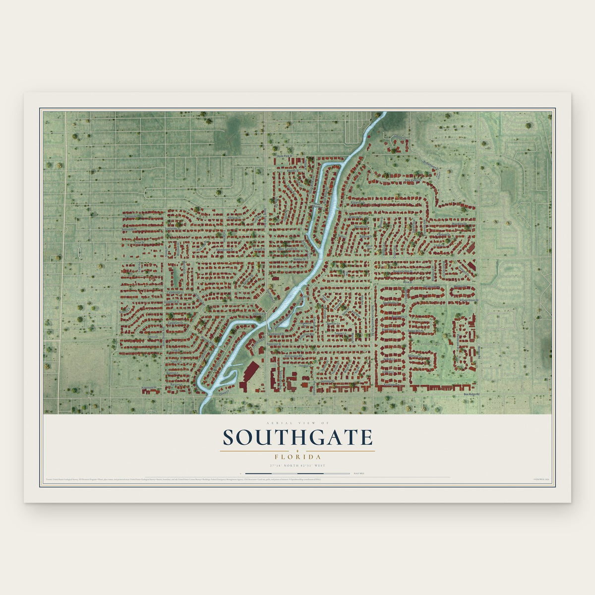 Southgate, Florida map print, the full design